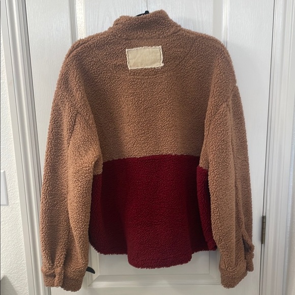 POL Tan and Red Sherpa Pullover - Picture 3 of 3